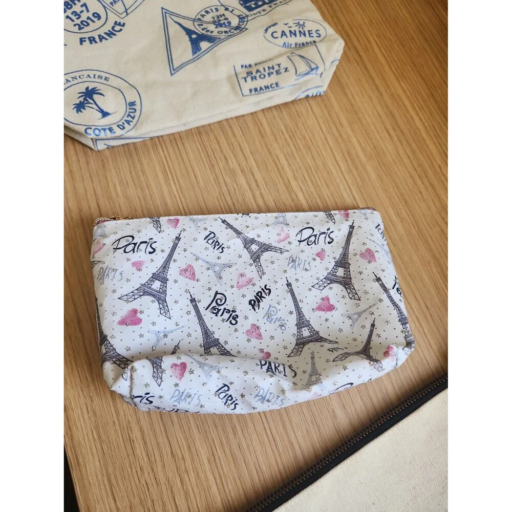 Set of Three Paris-Themed Cosmetic Bags